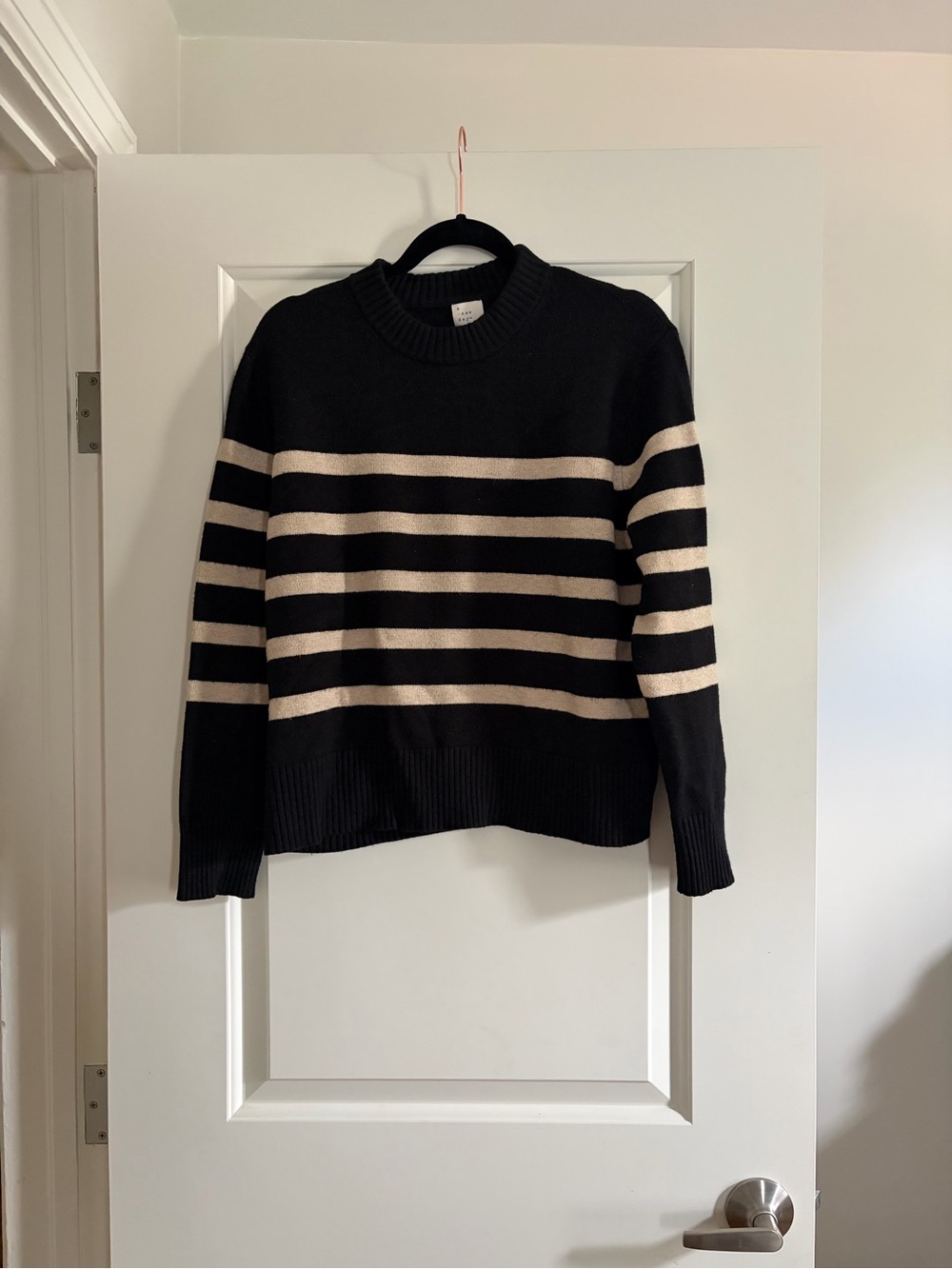 a new day Black and Cream Striped Crewneck Sweater